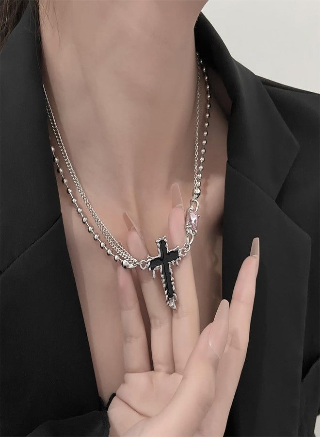 Uarein Crystal Cross Necklaces for Women Layered Gothic Cross Choker Necklaces Vintage Y2K Cross Necklaces Goth Ball Chain Cross Necklaces Birthday Jewelry Gifts (A) - Image 4